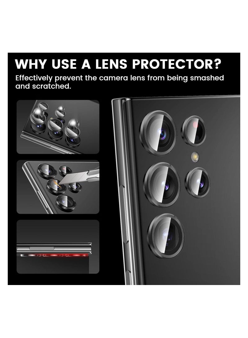 MUNTAQI ELTERAZONE Compatible With Samsung Galaxy S23 Ultra Camera Lens Protector, HD Tempered Glass Metal Lens Screen Protector Cover for Galaxy S23 Ultra 5G Accessories, Case-Friendly Black - Image 2