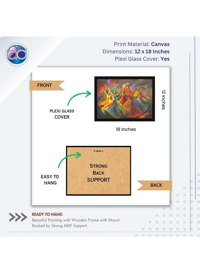 Mad Masters Whirling Dervishes Dance Painting Hanging Photo Frame Decorative Item for Living Room, Bedroom, Home Decor and Wall Decoration (MM 1870, 12x18 Inch, Canvas, With Plexi Glass) - Image 2