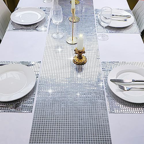 Snowkingdom 13 x 72 Inches Glitter Disco Party Table Runner Mirror Silver Runner Retro 70s 80s Theme Disco Ball Table Decorations Birthday Bachelorette Dance Party Supplies - Image 3