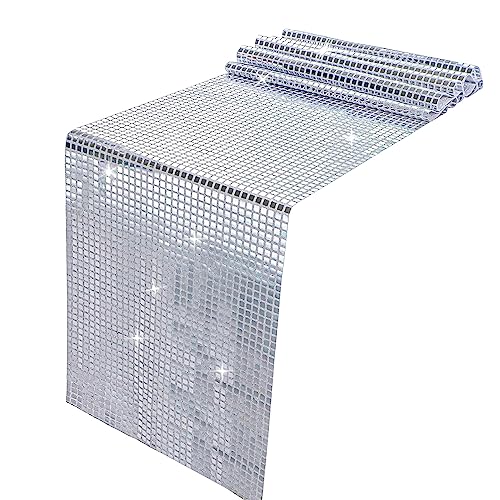 Snowkingdom 13 x 72 Inches Glitter Disco Party Table Runner Mirror Silver Runner Retro 70s 80s Theme Disco Ball Table Decorations Birthday Bachelorette Dance Party Supplies - Image 1