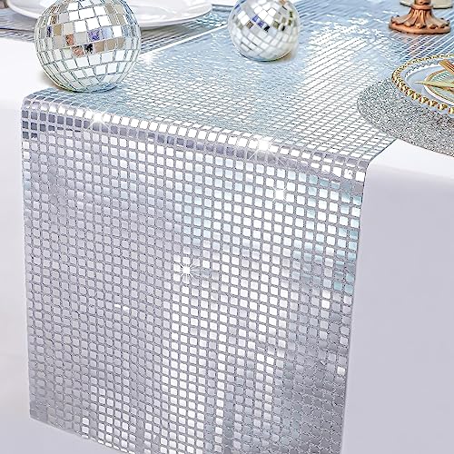 Snowkingdom 13 x 72 Inches Glitter Disco Party Table Runner Mirror Silver Runner Retro 70s 80s Theme Disco Ball Table Decorations Birthday Bachelorette Dance Party Supplies - Image 2