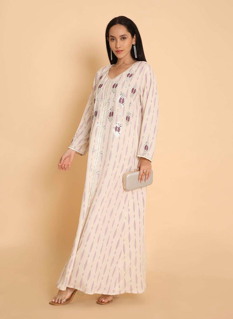 HANA & SARA Arabic womens printed long kaftan jalabiya dress with unique design - Image 4