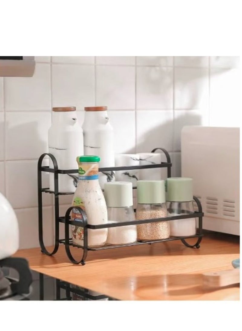 eBasket Multi-purpose organizer, metal rack, spice and jar holder and organizer, 2 shelves, cosmetics holder, bathroom and kitchen organizer with a wonderful design, the most elegant, the easiest with high quality material and multi-use. Shelf width 36 cm, length 22 cm, height 34 cm  - Image 1