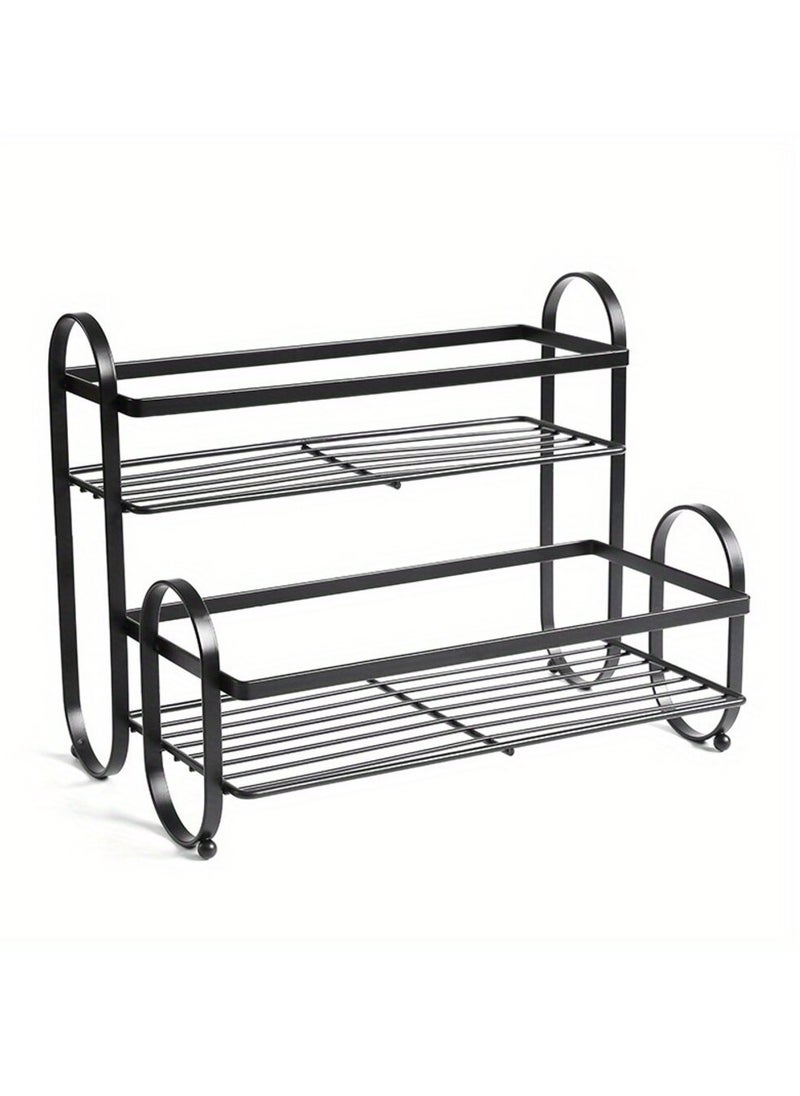 eBasket Multi-purpose organizer, metal rack, spice and jar holder and organizer, 2 shelves, cosmetics holder, bathroom and kitchen organizer with a wonderful design, the most elegant, the easiest with high quality material and multi-use. Shelf width 36 cm, length 22 cm, height 34 cm  - Image 2