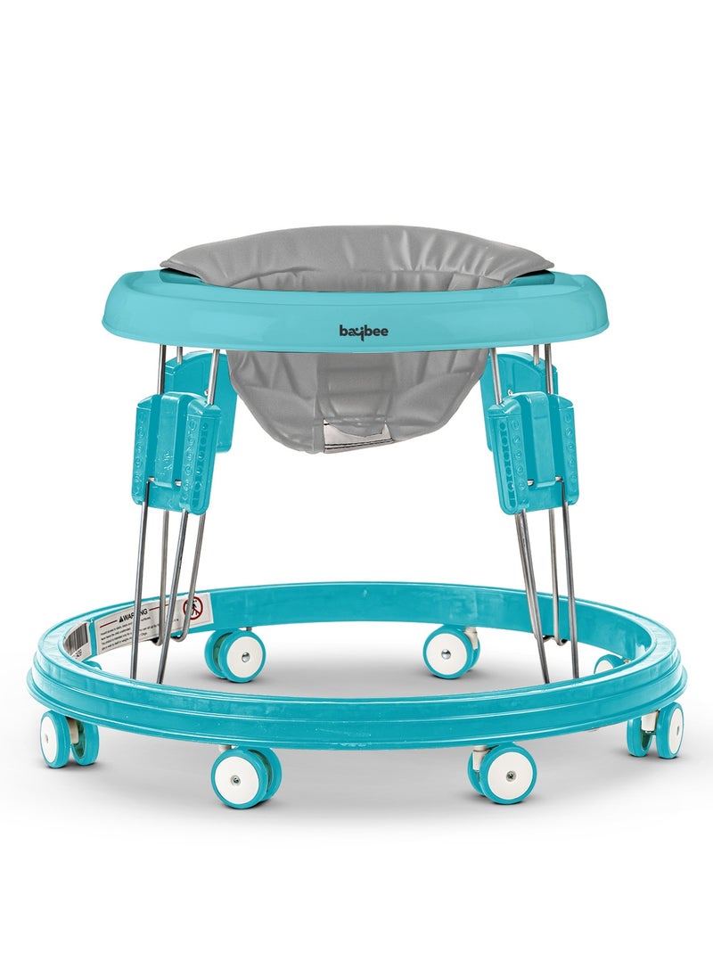 BAYBEE Indy Round Baby Walker for Kids with 5 Height Adjustable & Food Tray | Foldable Kids Walker with Pu Leather Seat Cover & 6 Smooth Wheels | Toddler Walker for Baby 6 to 18 Months Boys Girls Blue  - Image 1