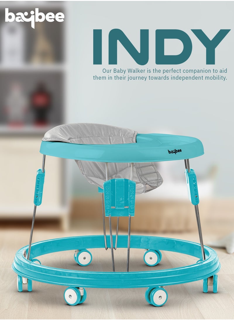 BAYBEE Indy Round Baby Walker for Kids with 5 Height Adjustable & Food Tray | Foldable Kids Walker with Pu Leather Seat Cover & 6 Smooth Wheels | Toddler Walker for Baby 6 to 18 Months Boys Girls Blue  - Image 2