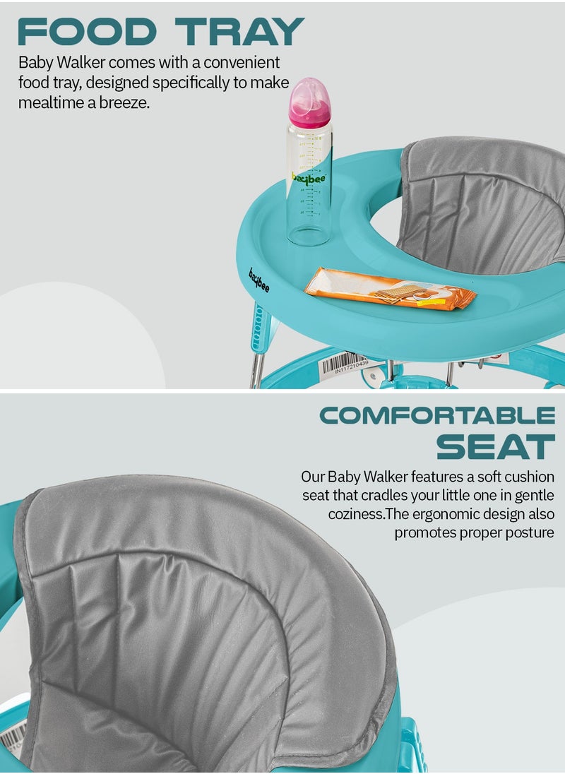 BAYBEE Indy Round Baby Walker for Kids with 5 Height Adjustable & Food Tray | Foldable Kids Walker with Pu Leather Seat Cover & 6 Smooth Wheels | Toddler Walker for Baby 6 to 18 Months Boys Girls Blue  - Image 5