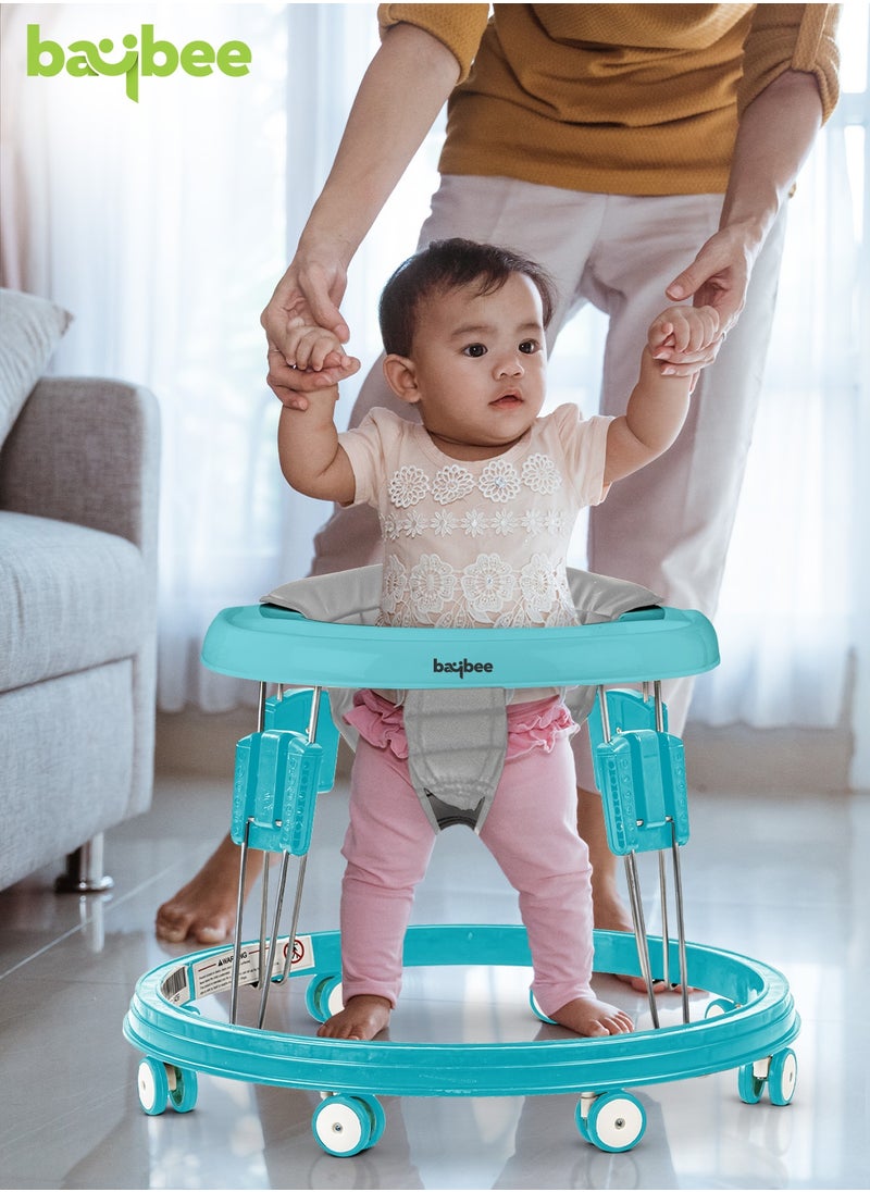 BAYBEE Indy Round Baby Walker for Kids with 5 Height Adjustable & Food Tray | Foldable Kids Walker with Pu Leather Seat Cover & 6 Smooth Wheels | Toddler Walker for Baby 6 to 18 Months Boys Girls Blue  - Image 3