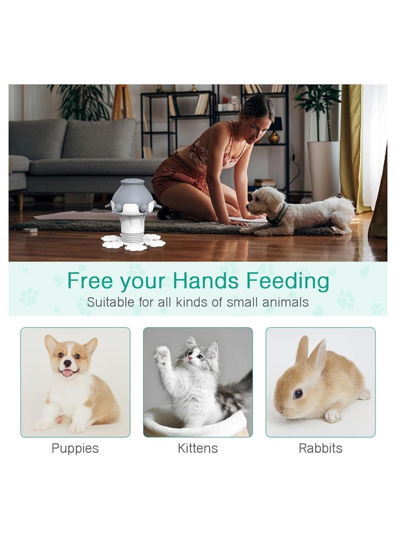 قارورة تغذية الحليب للحيوانات الأليفة 300 مل زجاجات سيليكون قابلة للتعديل للارتفاع مع 5 كلب وقطط وأرانب رمادي - Image 5