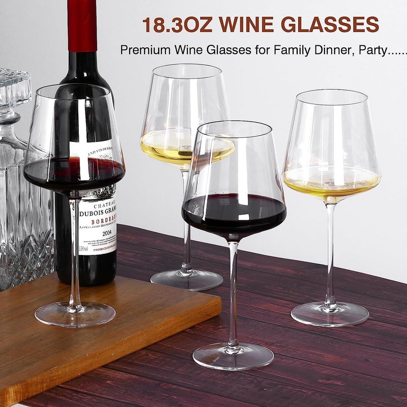 Yaschmo Wine Glasses Set of 4- Hand Blown Crystal, 18 oz Modern Glasses with Tall Stem for Red White Wine, Great Gift Packaging for Daily Use,Unique Wedding Anniversary or Birthday Gift - Image 3