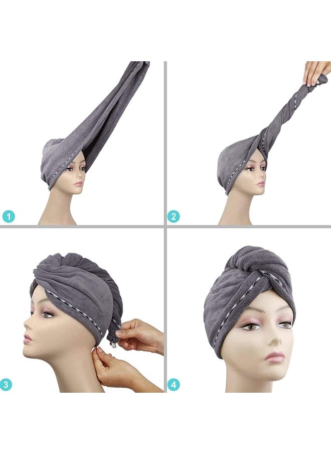 Generic FUN-TEK 2 Pack Hair Towel, Microfiber Hair Towel Wrap Quick Dry Super Absorbent Twist Hair Turban with Buttons Anti-Frizz for Women Girls Long & Curly Hair, White&Gray  - Image 5