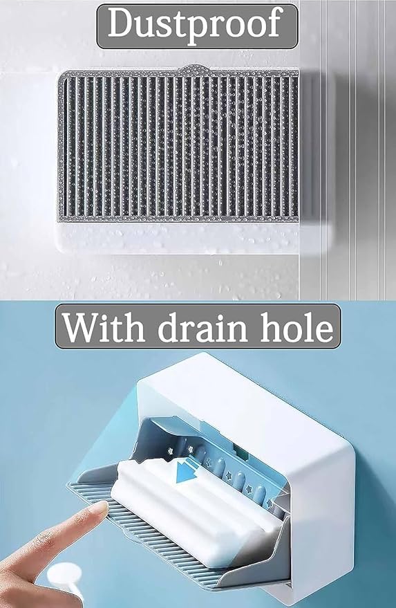 Black Sparrow Plastic Creative Wall Mounted Double Bar Bathroom Soap Box Holder Soap Dish with Drainage Box Soap Box with Lid Single, Double Grid Soap Draining Rack - Image 3