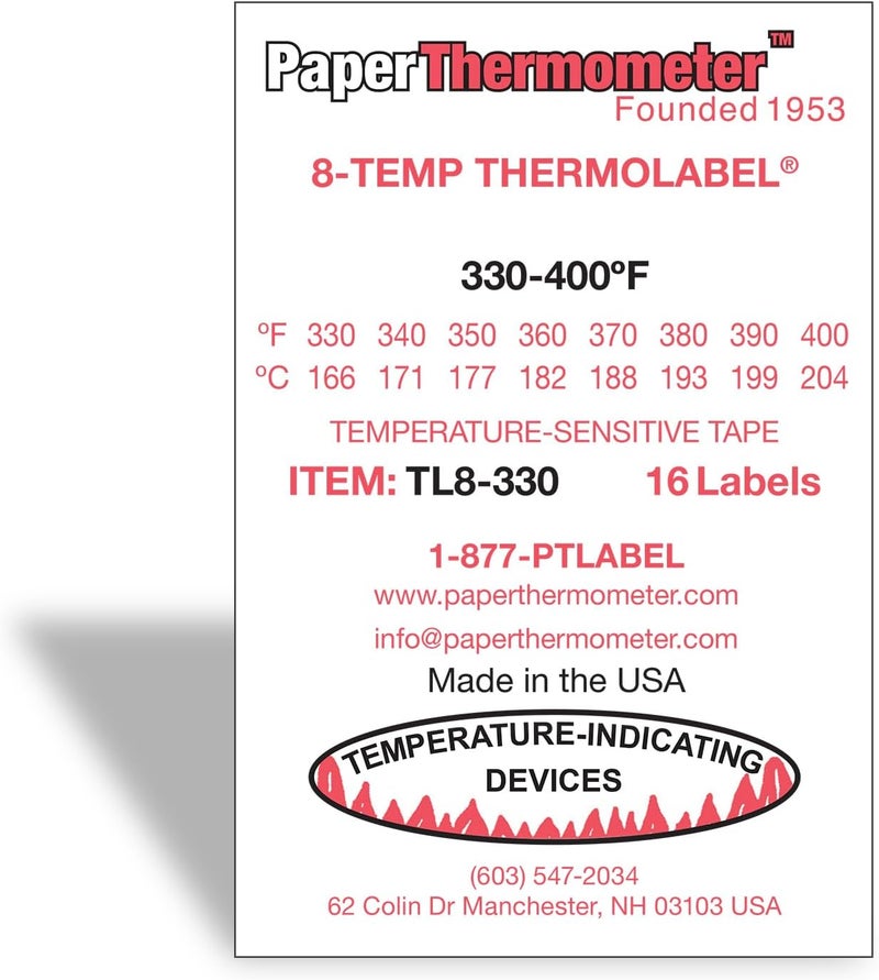 8-Temp 330-400°F Temperature Label Pack of 16 Labels