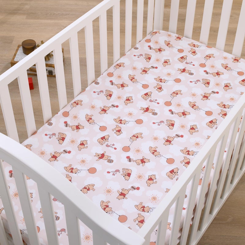 NoJo Disney Winnie The Pooh Tan, Red, and White Piglet, Balloons, and Hunny Pots Super Soft Nursery Fitted Crib Sheet - Image 4