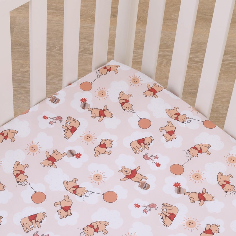 NoJo Disney Winnie The Pooh Tan, Red, and White Piglet, Balloons, and Hunny Pots Super Soft Nursery Fitted Crib Sheet - Image 3