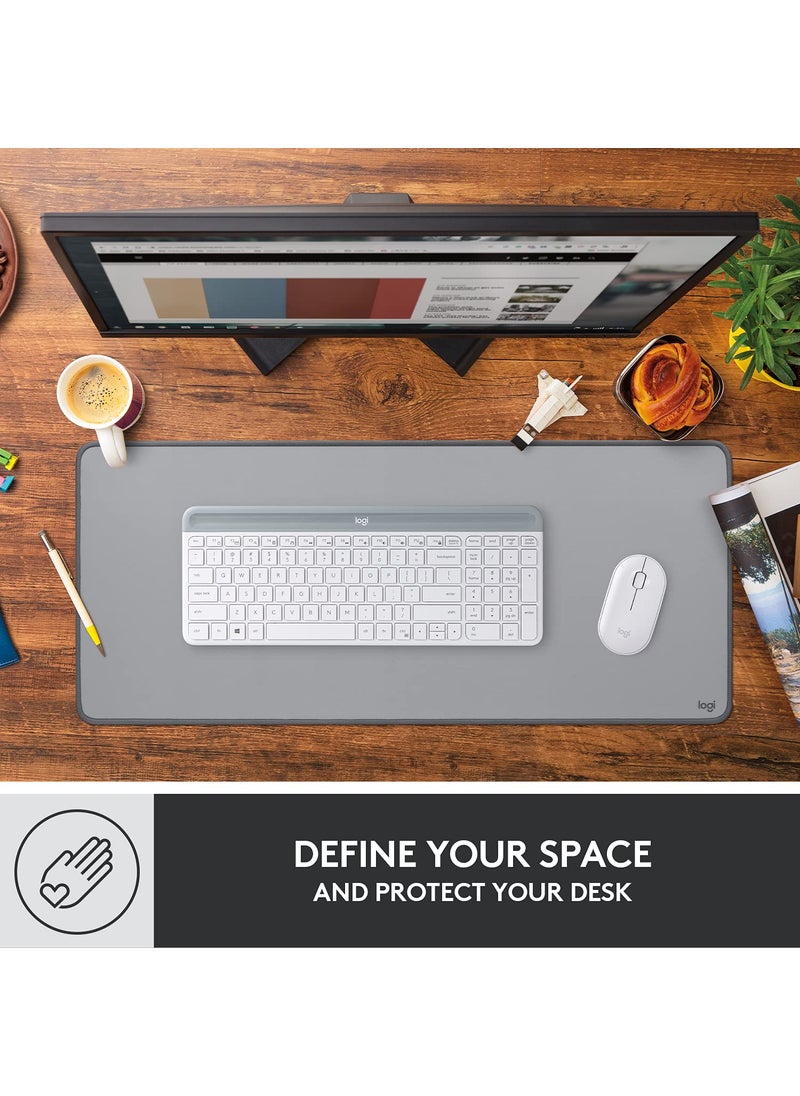 Logitech Logitech Desk Mat - Studio Series, Multifunctional Large Desk Pad, Extended Mouse Mat, Office Desk Protector with Anti-slip Base, Spill-resistant Durable Design, in Mid-Grey  - Image 2