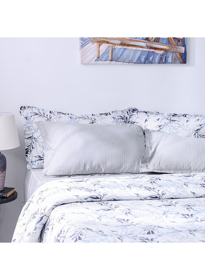 DANUBE HOME مجموعة لحاف كينج 6 قطع من دانوب هوم بليس 240x260 سم رمادي/أزرق | قطن/فيكوز - 180 عدد الخيوط أغطية سرير ووسائد قابلة للتنفس للغرفة النوم - Image 1