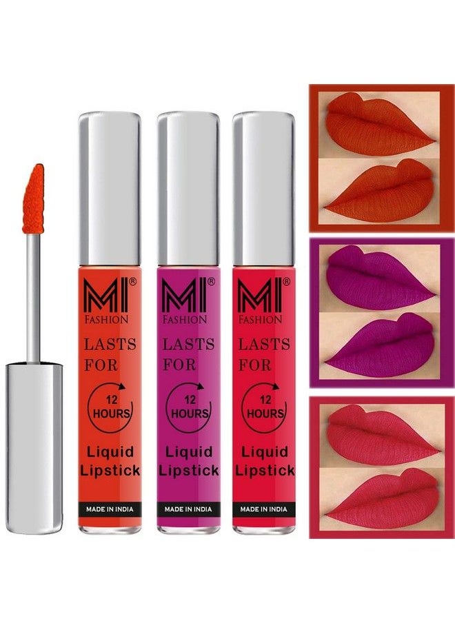 MI FASHION Matte Lipsticks Combo Set Liquid Matte Orange Matte Lipstick Wine Lipstick Matte Light Pink Lipstick Set Of 3 Pcs  - Image 1