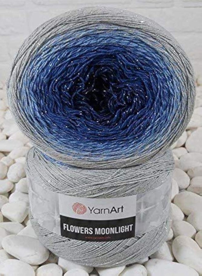 YarnArt Flowers Moonlight Glitter Cotton Yarn, Soft, Rainbow Crochet, Metallic Lurex handknit Shiny, Silvery Cake, Multicolor Cotton, 1 Skein Weight 9.17oz Lenght 393.7 inches, 1 Fine (3271) - Image 1