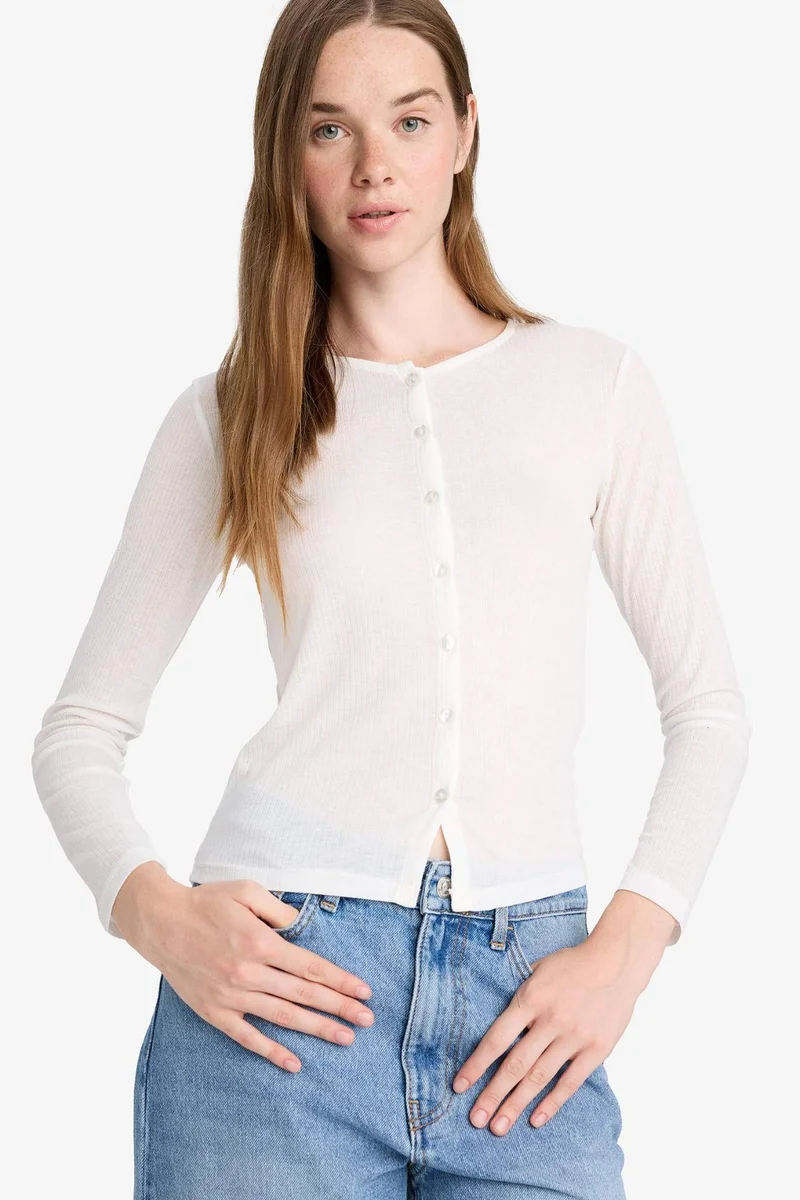 ديفاكتو Slim Fit Slim Fit Crew Neck Long Sleeve T-Shirt