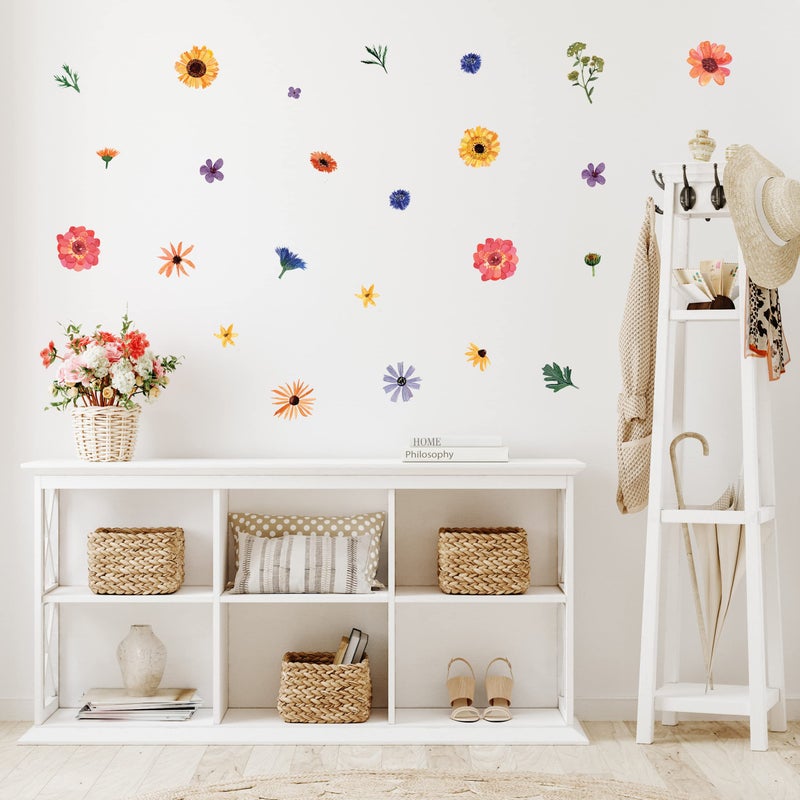 Decalcomania Wildflower Wall Decals  Set of 78 Flower Wall Stickers for Nursery Bedroom Bathroom Classroom Living Room Removable Peel and Stick Indoor Decor