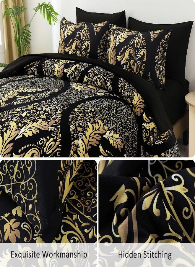 Anibedding Black Gold Comforter Set King Size, 7 Pieces Bohemian Damask Comforter Set Soft Lightweight Microfiber Bedding Set for All Season (104"x90") - Image 4