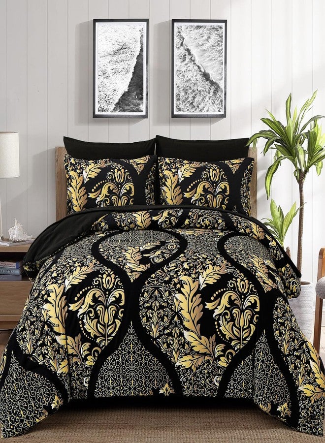 Anibedding Black Gold Comforter Set King Size, 7 Pieces Bohemian Damask Comforter Set Soft Lightweight Microfiber Bedding Set for All Season (104"x90") - Image 1