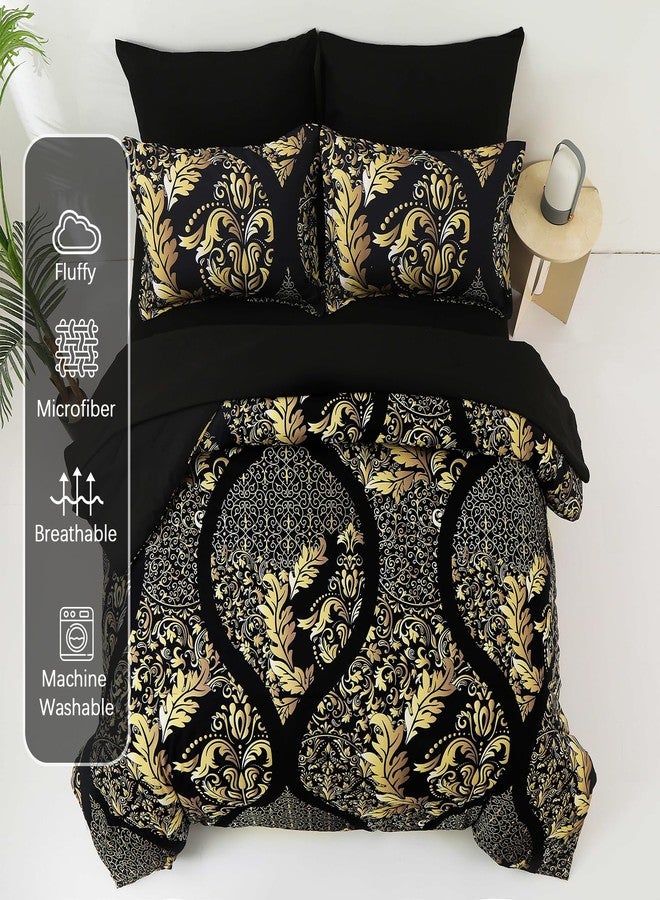 Anibedding Black Gold Comforter Set King Size, 7 Pieces Bohemian Damask Comforter Set Soft Lightweight Microfiber Bedding Set for All Season (104"x90") - Image 3