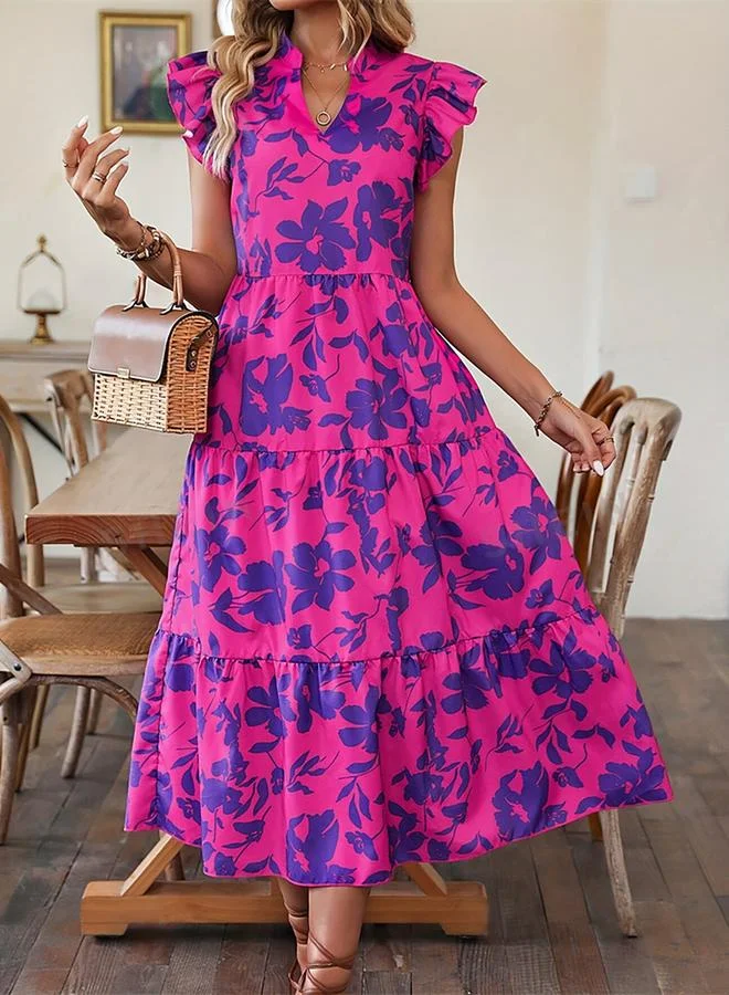 Styli Styli Floral Print Ruffled Sleeve Tiered Midi Dress