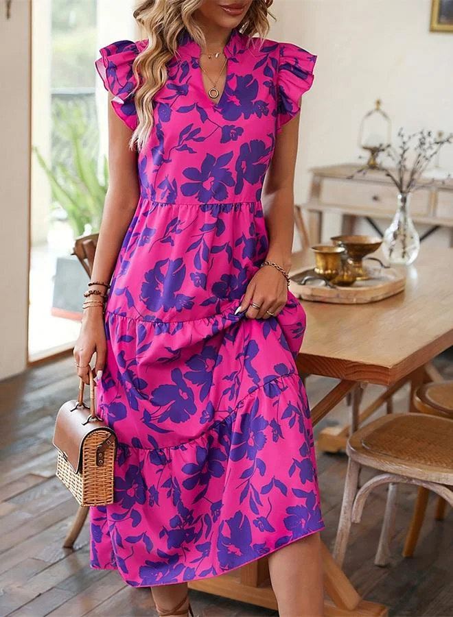 Styli Styli Floral Print Ruffled Sleeve Tiered Midi Dress