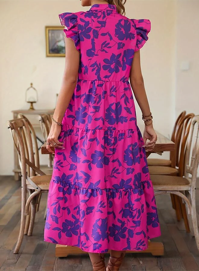 Styli Styli Floral Print Ruffled Sleeve Tiered Midi Dress
