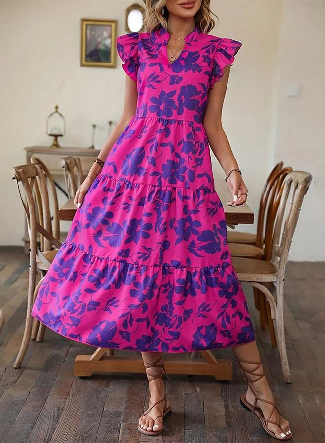 Styli Styli Floral Print Ruffled Sleeve Tiered Midi Dress
