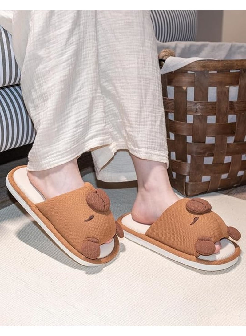 SYOSI Capybara Slippers for Women and Men, Indoor Cartoon Animal House Shoes, Soft Cotton Linen Warm Winter Home Slippers, Non Slip Cozy Footwear for Bedroom Living Room Dorm, Size 38-39, Brown - Image 5