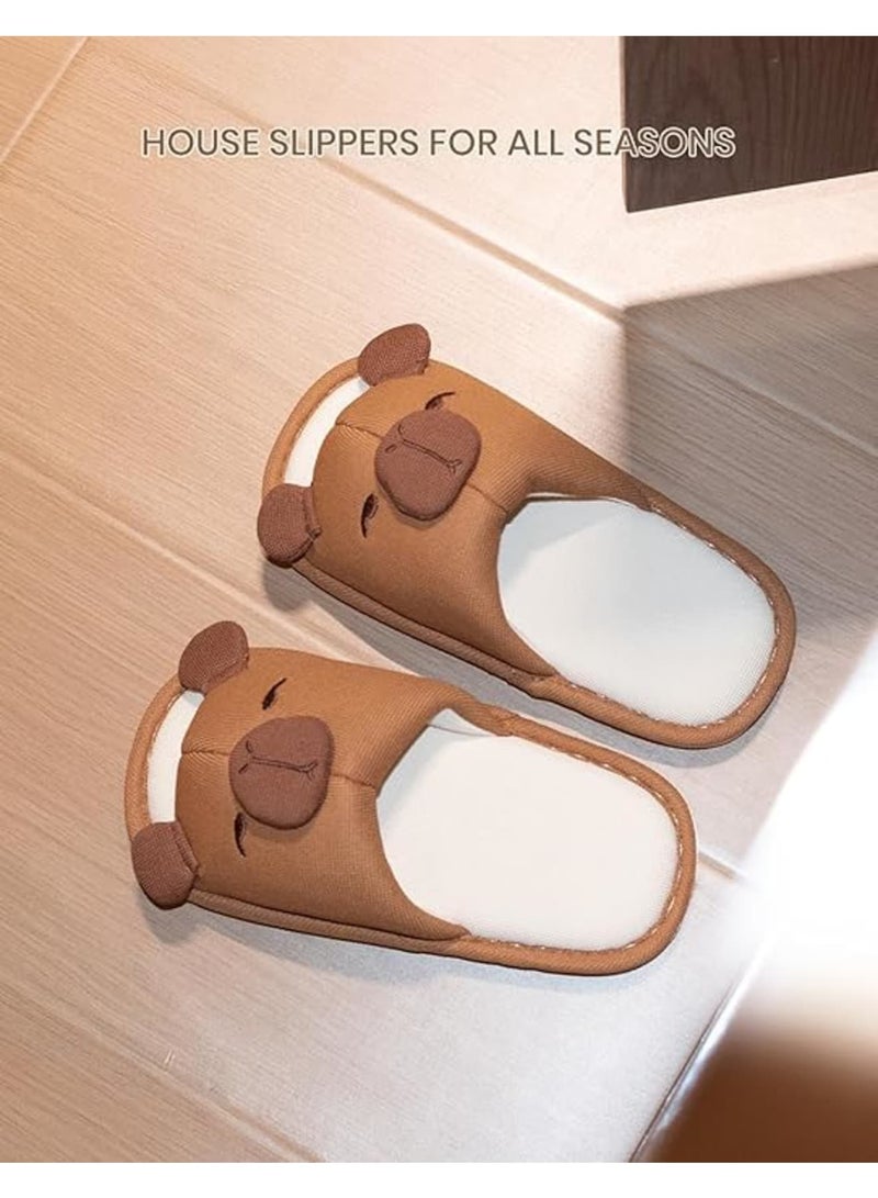 SYOSI Capybara Slippers for Women and Men, Indoor Cartoon Animal House Shoes, Soft Cotton Linen Warm Winter Home Slippers, Non Slip Cozy Footwear for Bedroom Living Room Dorm, Size 38-39, Brown - Image 4