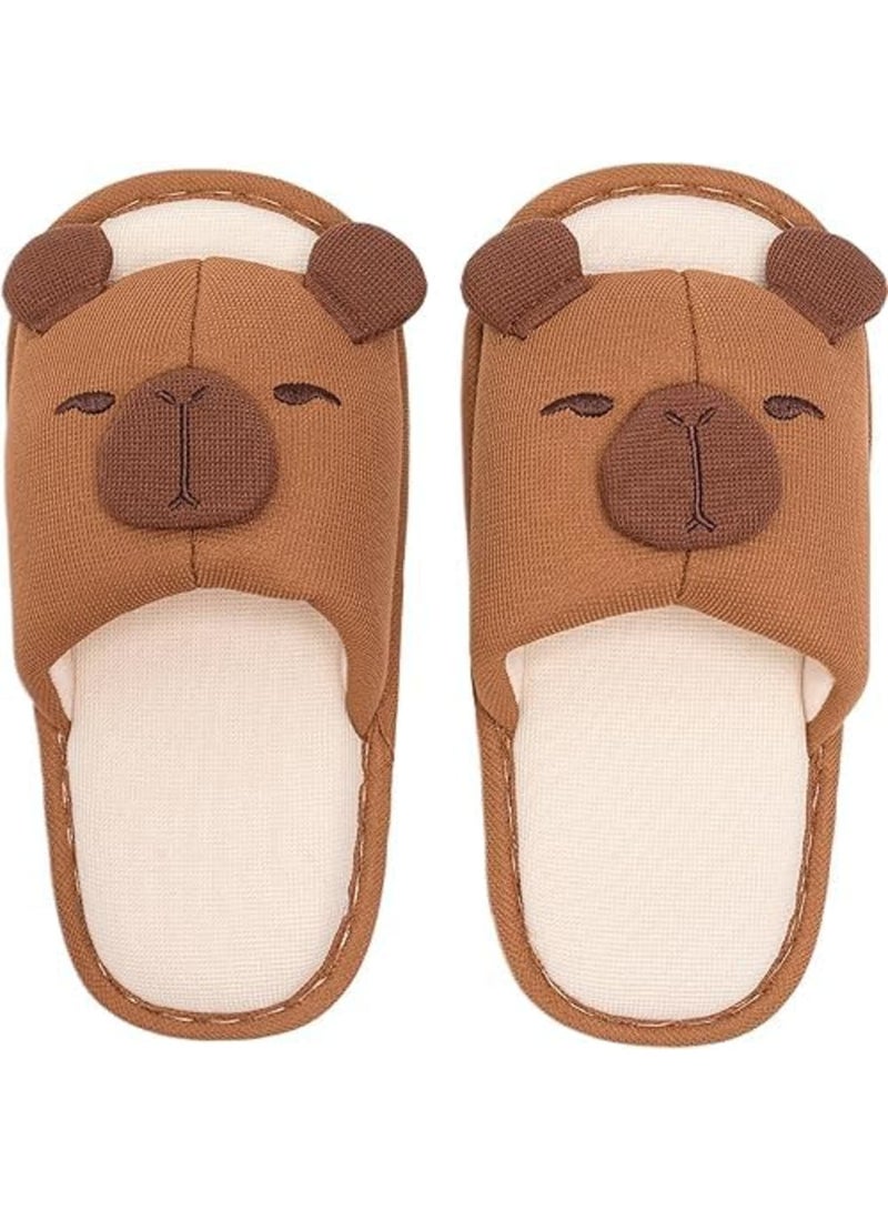 SYOSI Capybara Slippers for Women and Men, Indoor Cartoon Animal House Shoes, Soft Cotton Linen Warm Winter Home Slippers, Non Slip Cozy Footwear for Bedroom Living Room Dorm, Size 38-39, Brown - Image 1