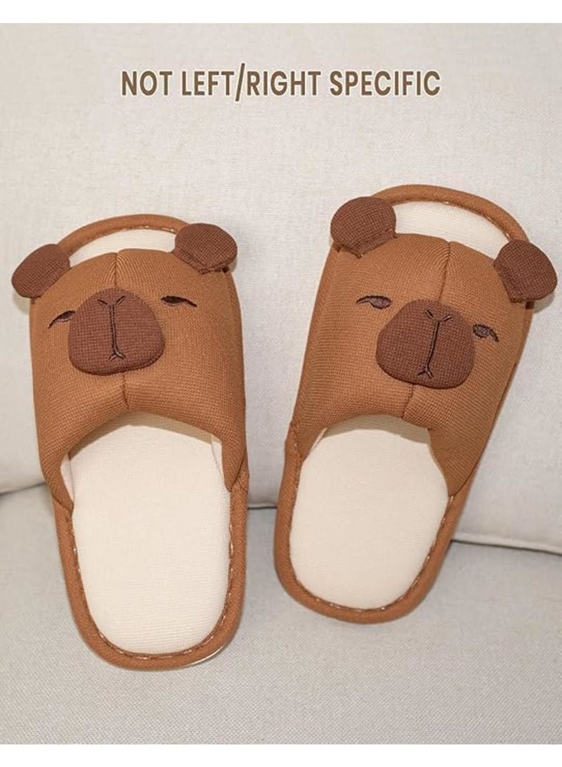 SYOSI Capybara Slippers for Women and Men, Indoor Cartoon Animal House Shoes, Soft Cotton Linen Warm Winter Home Slippers, Non Slip Cozy Footwear for Bedroom Living Room Dorm, Size 38-39, Brown - Image 2