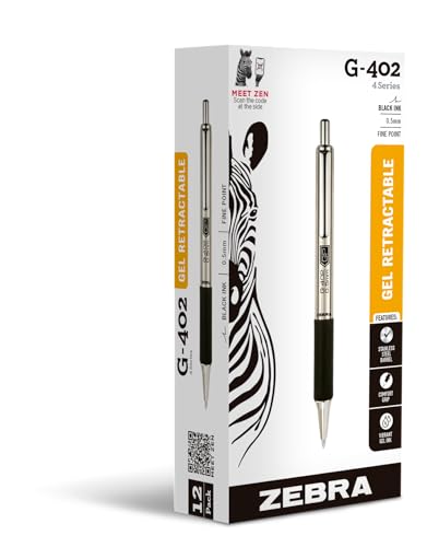 Zebra Pen STEEL G402 Retractable Gel Pens 05mm Fine Point Smooth Black Ink Rapid Dry Ink for No Smears or Smudges Refillable Stainless Steel Writing Pens for Office School 12Pack 49210 - Image 1