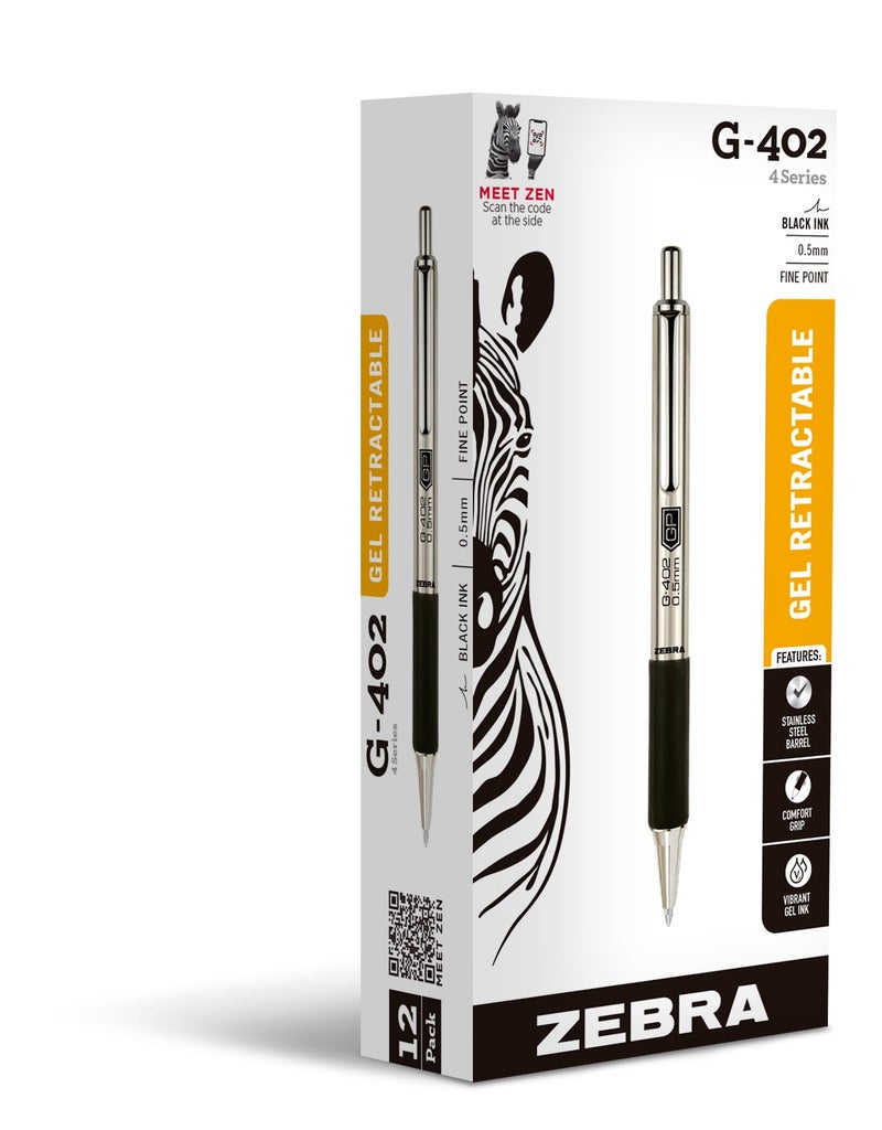 Zebra Pen STEEL G402 Retractable Gel Pens 05mm Fine Point Smooth Black Ink Rapid Dry Ink for No Smears or Smudges Refillable Stainless Steel Writing Pens for Office School 12Pack 49210 - Image 2