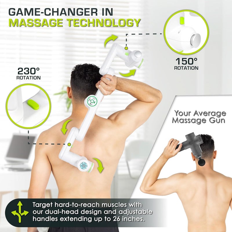 ProSourceFit برو سورس فيت مسدس تدليك مزدوج برو مع 6 قطع قابلة للتوصيل لتخفيف الأنسجة العميقة مسدس تدليك العضلات مع 4 مستويات سرعة مقابض قابلة للتعديل لتدليك الظهر وتخفيف هادئ محمول أبيض - Image 5