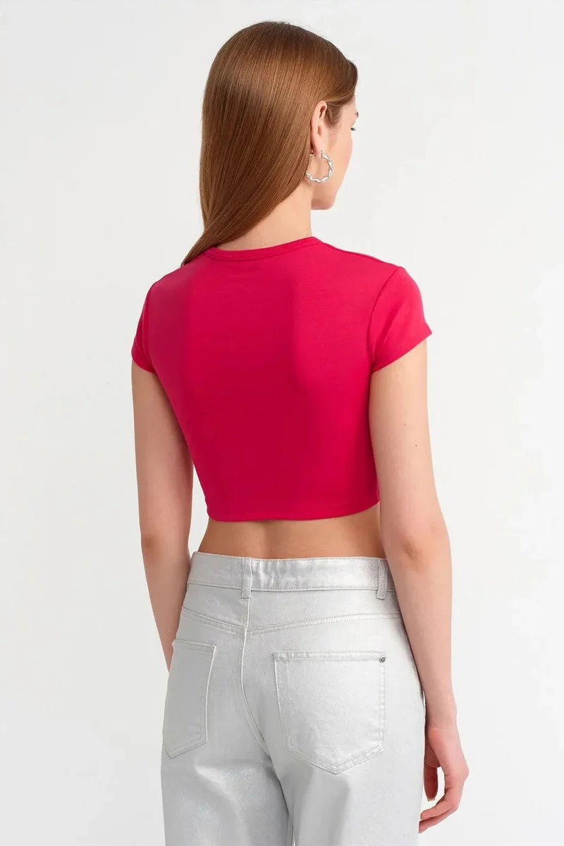 Dilvin Bright Pink DILVIN Women's Crop Slim-Fit Crew Neck T-Shirt for Women | Best Price UAE