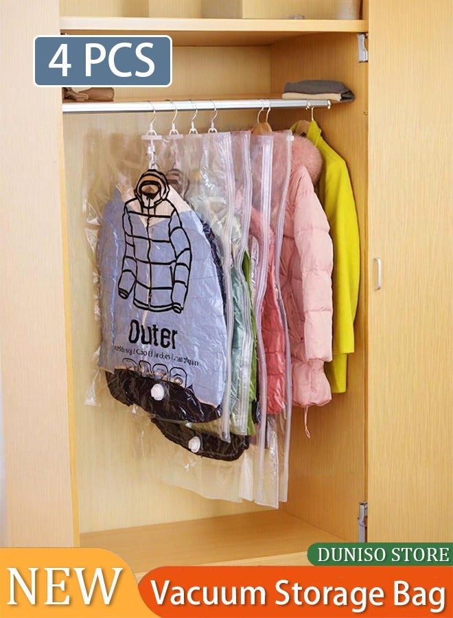 DUNISO Hanging Vacuum Space Saver Bag, 4 Pack Reusable Vacuum Storage Bag with Hangers, Vacuum Seal Storage Bag with Suction Pump, Space Bags Vacuum Bag for Sweater, Coat, Suit - Image 1