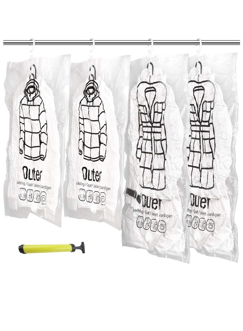 DUNISO Hanging Vacuum Space Saver Bag, 4 Pack Reusable Vacuum Storage Bag with Hangers, Vacuum Seal Storage Bag with Suction Pump, Space Bags Vacuum Bag for Sweater, Coat, Suit - Image 2