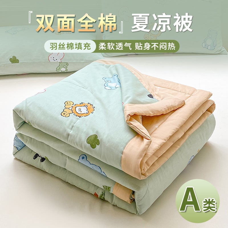 Class A 100 double-sided cotton cotton summer quilt air conditioning quilt summer quilt washable machine washable summer thin quilt single double Lovely paradise. [Positive and negative cotton] filled with super soft fiber 