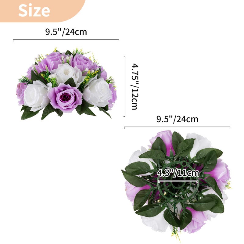 NUPTIO Flower Wedding Centrepieces for Tables - 2 Pcs 9.5in Diameter Lilac & White Artificial Flowers Rose Ball for Centerpieces Table - Fake Rose Arrangements for Weddings Birthday Party Decor - Image 5