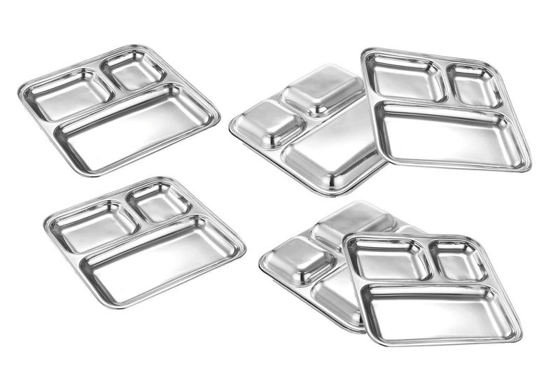 BLISS START Stainless Steel 3 in 1 Pav Bhaji Plate | Pav Bhaji Plates for Restaurant | Partition Plates | 3 in 1 Mess Plate Steel | Plates for Lunch/Dinner/Kids Plate (12) - Image 3