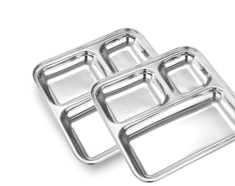 BLISS START Stainless Steel 3 in 1 Pav Bhaji Plate | Pav Bhaji Plates for Restaurant | Partition Plates | 3 in 1 Mess Plate Steel | Plates for Lunch/Dinner/Kids Plate (12) - Image 2