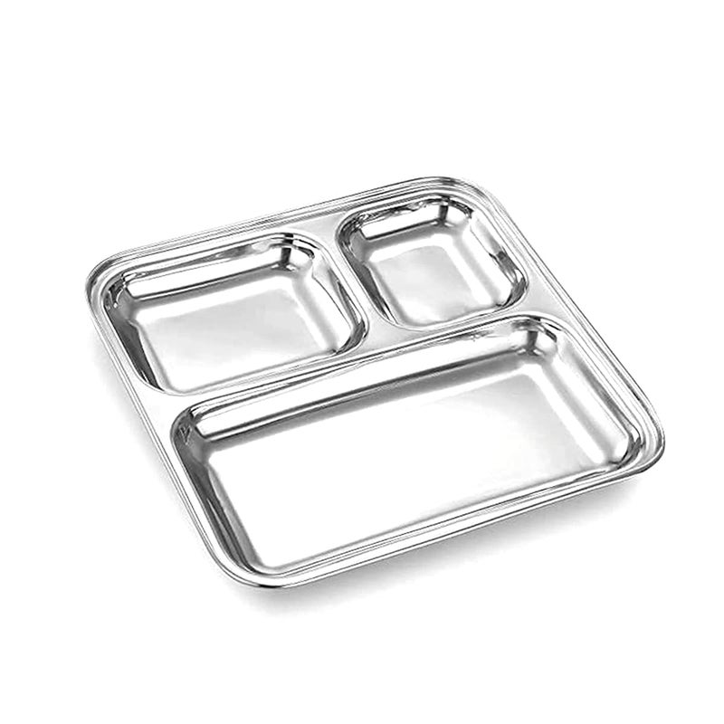 BLISS START Stainless Steel 3 in 1 Pav Bhaji Plate | Pav Bhaji Plates for Restaurant | Partition Plates | 3 in 1 Mess Plate Steel | Plates for Lunch/Dinner/Kids Plate (12) - Image 5