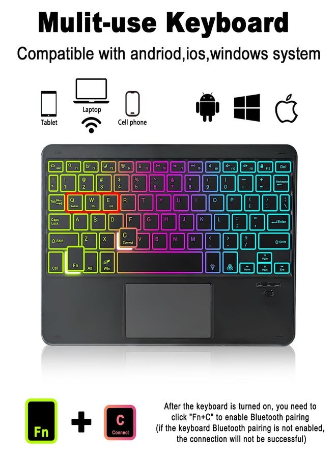 MePadKey Universal Touchpad Keyboard Case for 9.7,10.1,10.2",10.5",10.9",11" ipad/Samsung Tablet, Rainbow Backlight TrackPad Keyboard with Type-C Charging Port fit 9.7-11 inch Android (Black) - Image 2