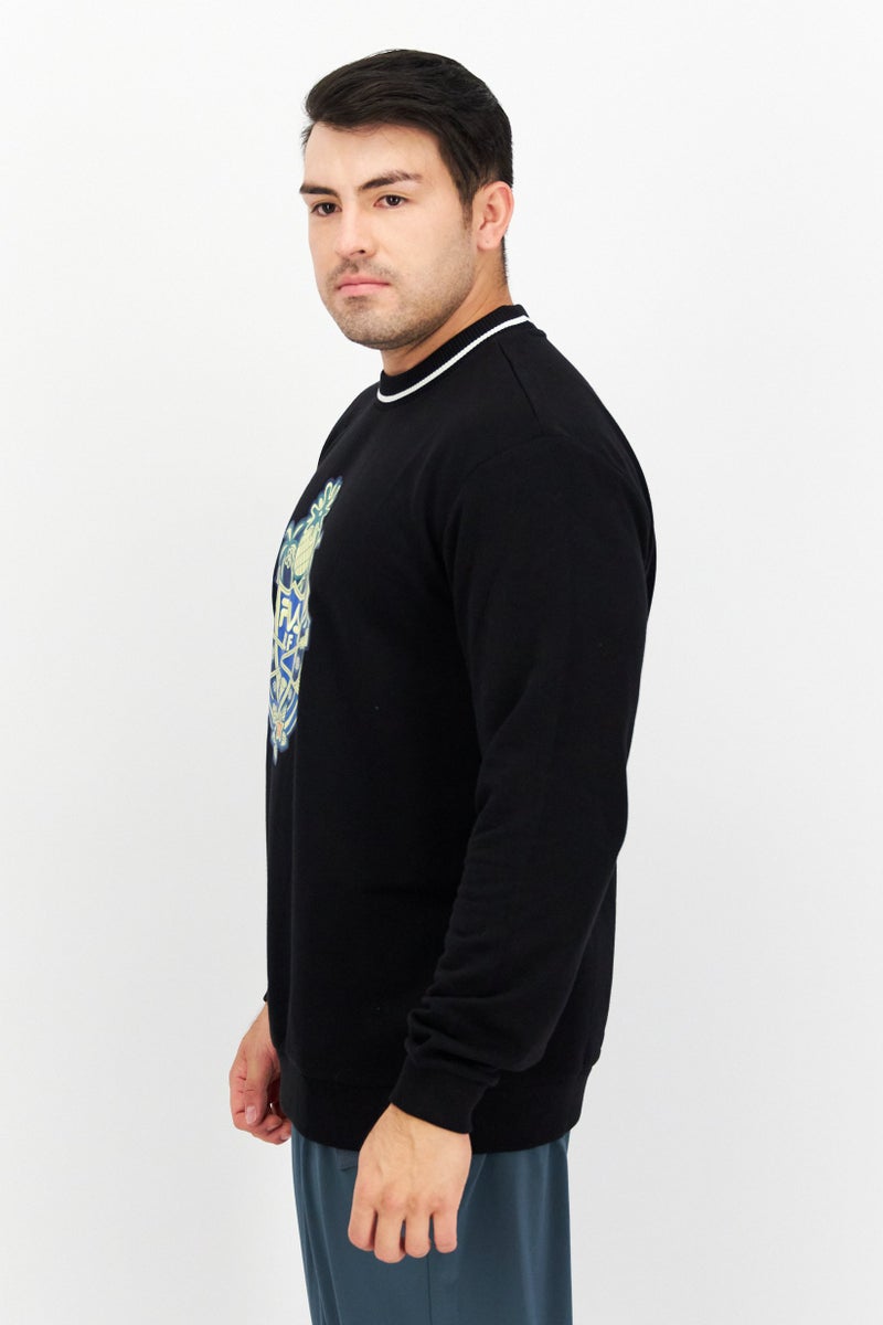 FILA Men Sportswear Fit Round Neck Long Sleeve Outdoor Sweatshirt, Black - Image 2