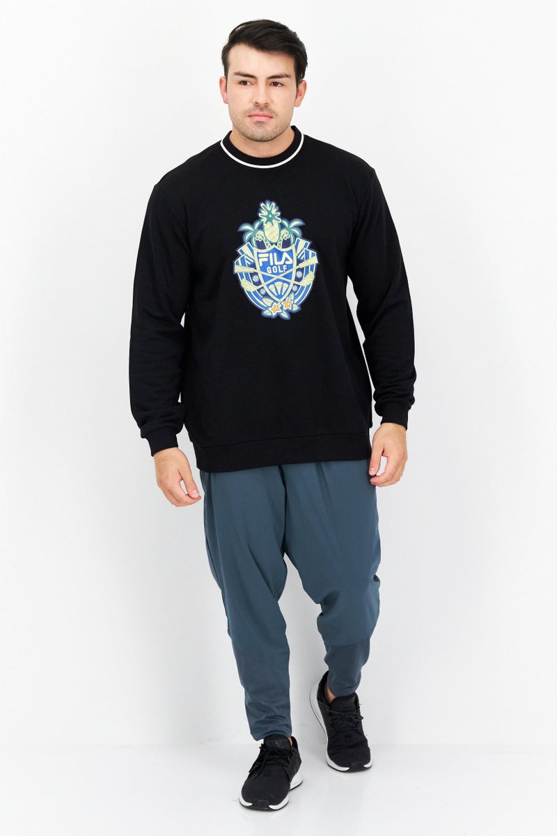 FILA Men Sportswear Fit Round Neck Long Sleeve Outdoor Sweatshirt, Black - Image 3